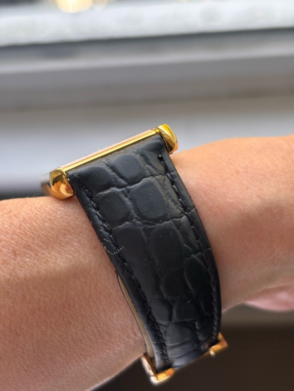 27MM Tank Gold Case Watch with Black Leather Strap - Picture 6 of 9